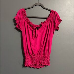 Southern expressions dark pink Y2K off the shoulder puffy peasant blouse size L